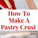 Pie crust on a lightly floured surface with a rolling pin on the side