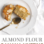 Top view of a slides almond flour muffins in a white plate