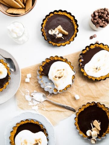top view of mini smores pie with a spoon on the side.
