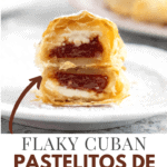 Side view of a sliced guava pastry showing the cream cheese and the guava paste