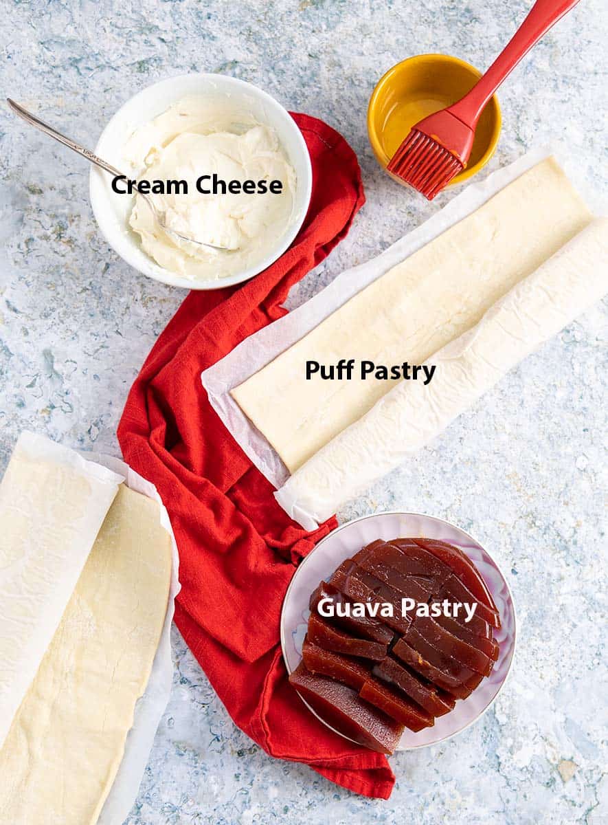top view of ingredients for pastelitos de guayaba