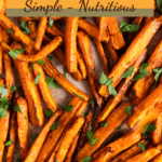 close up on carrots fries with chopped cilantro on top