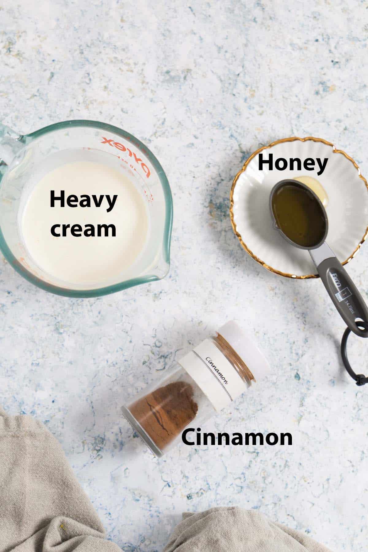 labelled ingredients: heavy cream, cinnamon and honey.