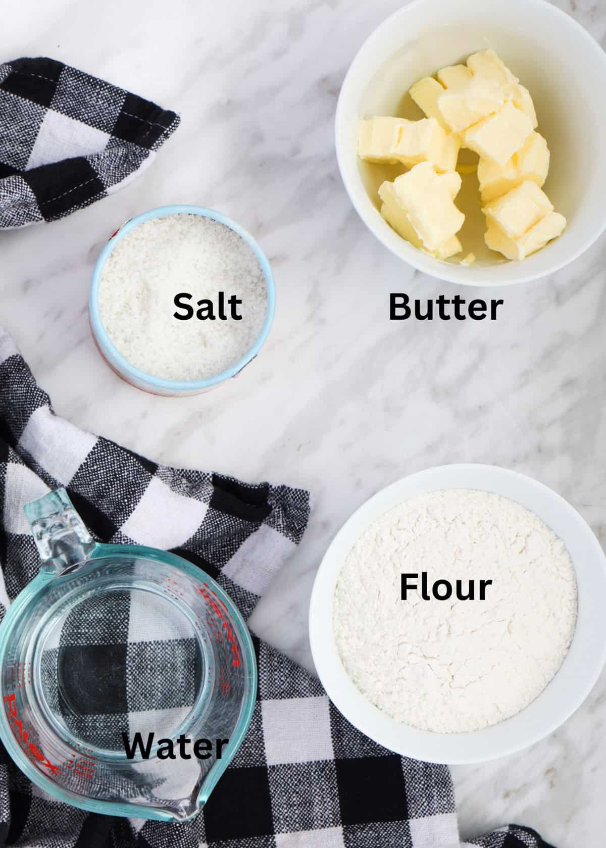 labelled ingredients: butter, salt, flour and water. 