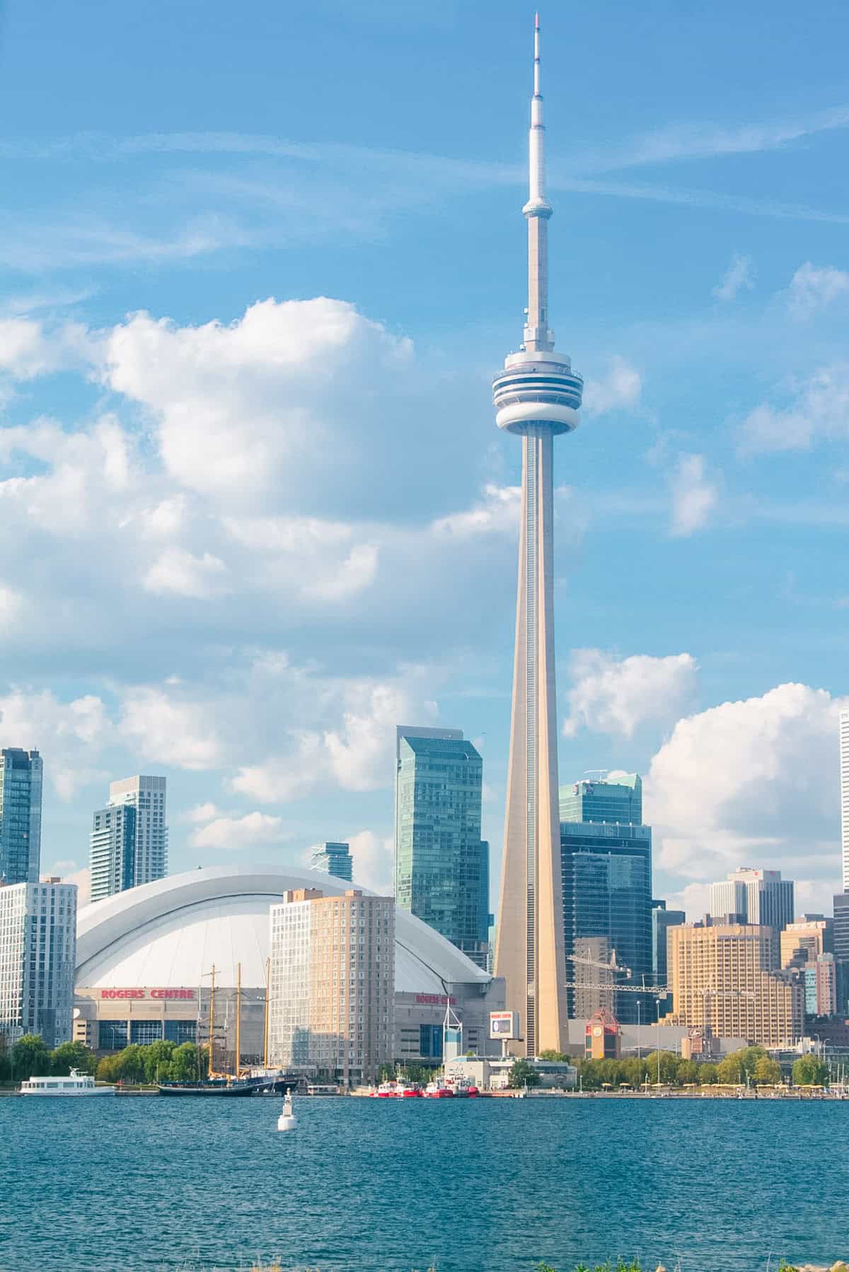 skyline of Toronto with the Ontario lake in summer. 